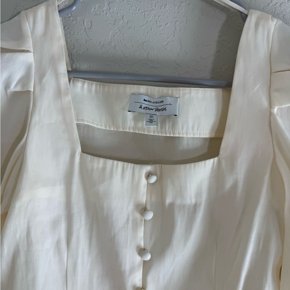 & Other Stories Cream Square Neck Button-Up Blouse Size 0 - Picture 4 of 11